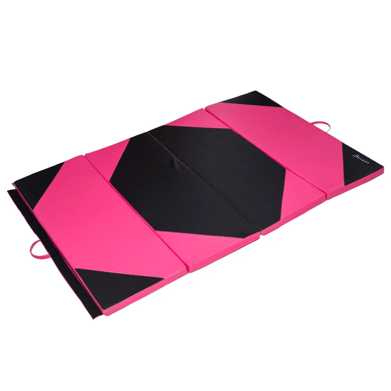 Soozier 6' x 4' x 2" PU Leather Folding Gymnastics / Martial Arts Mat - Pink / Black