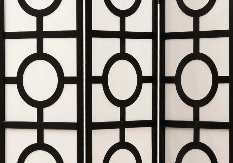 Monarch 3-Panel Circle Design Folding Privacy Screen Room Divider - Black Wood Frame
