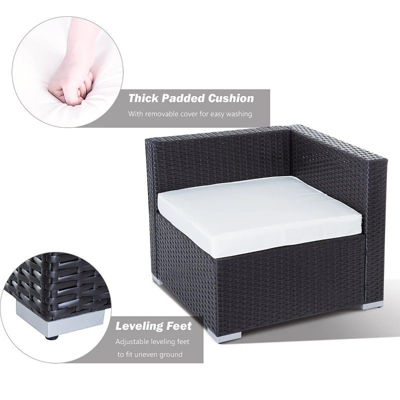 Outsunny 7 Piece Set Rattan Sofa Luxury Modular Conversation Outdoor Furniture - Coffee and Cream