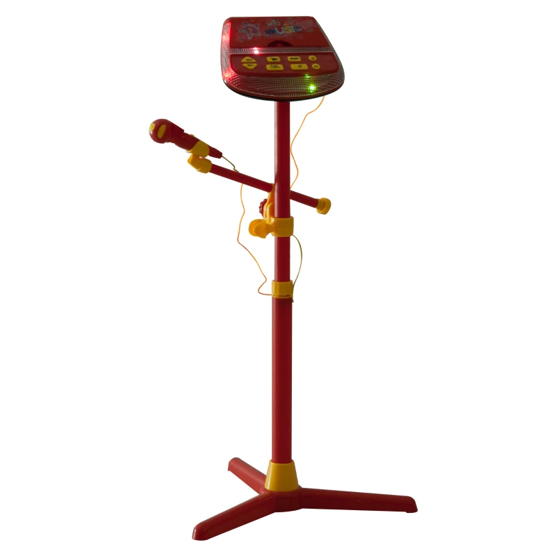 Qaba Kids Karaoke Machine Toy Play Set Music Lights with Microphones and Adjustable Stand - Red