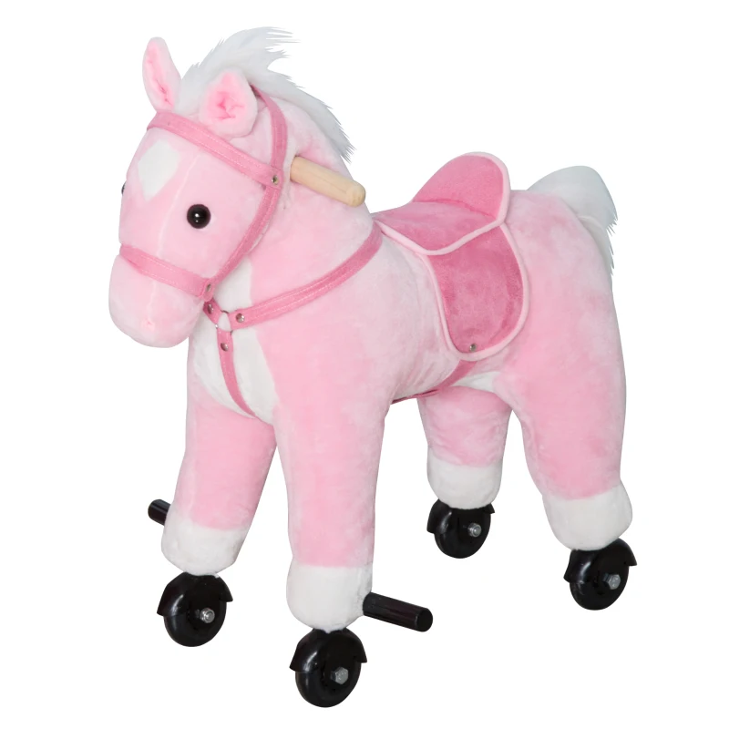 Qaba Kids Plush Toy Ride on Walking Horse - Pink