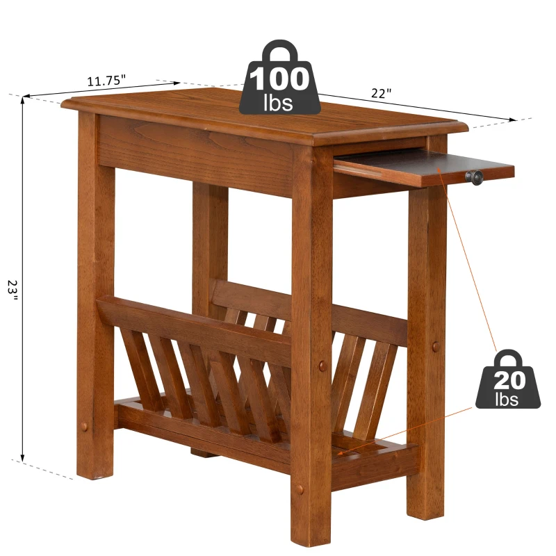 HomCom Modern 2-Tier Acacia Wood End Table Side Desk with Cup Holder and  Lower Shelf - Dark Oak