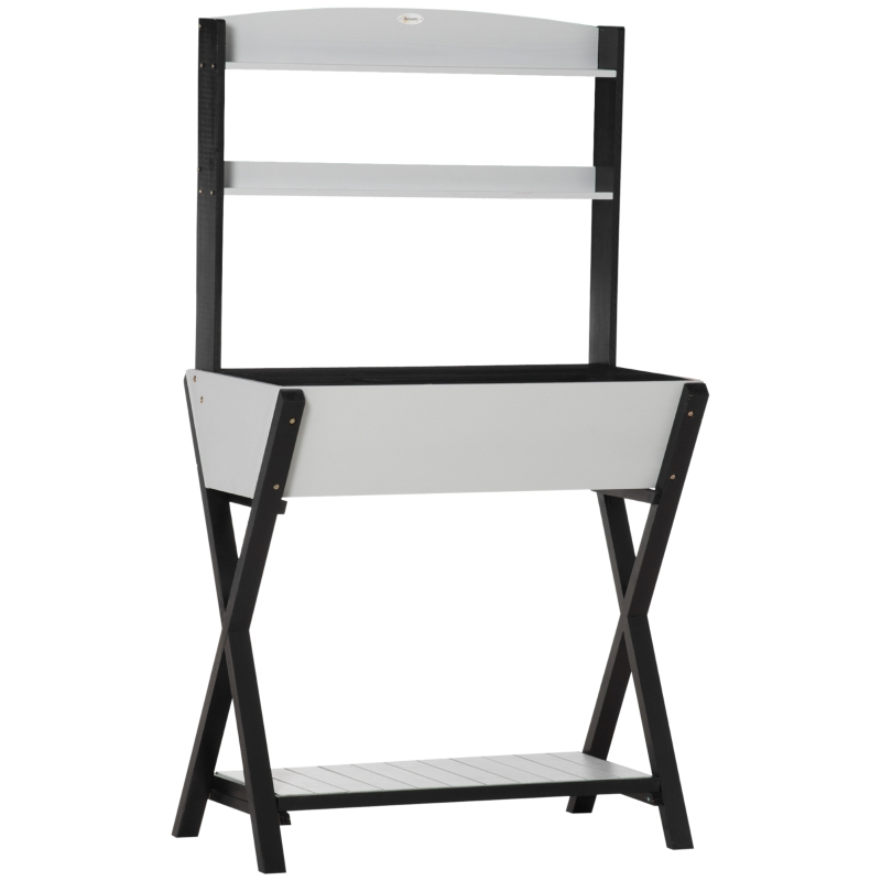 Outsunny Potting Bench Table Garden Workstation with Hidden Storage Box and Shelves