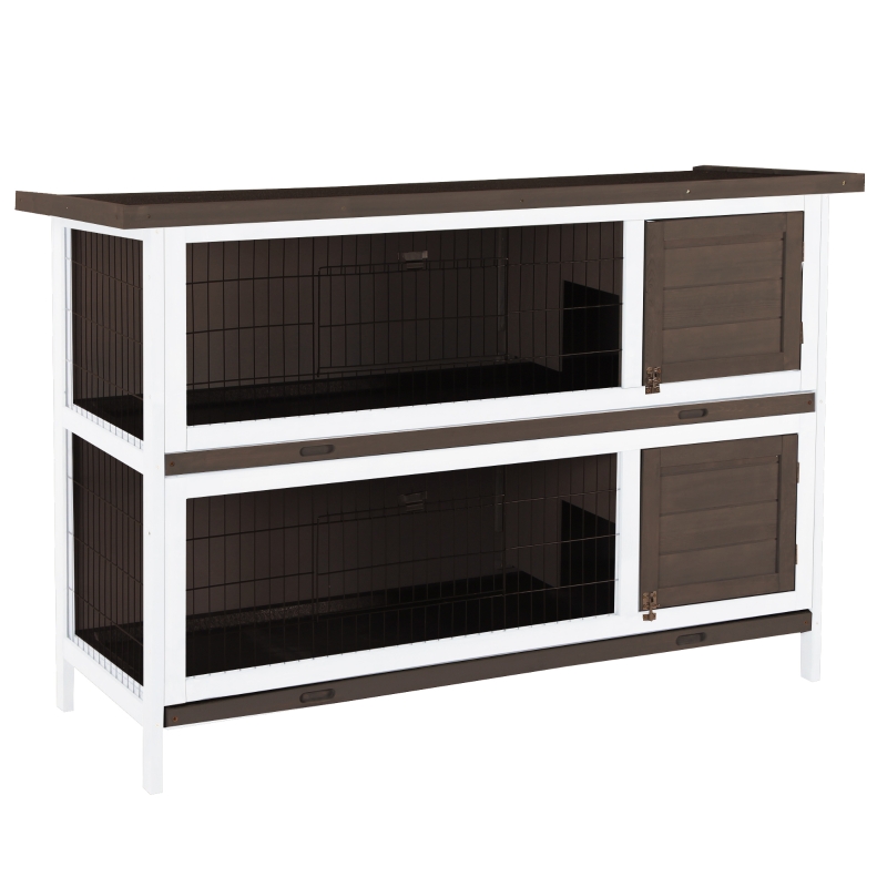 PawHut Wooden Rabbit Hutch w/ Dividers Asphalt Roof for Small Animals & Outdoors, Brown