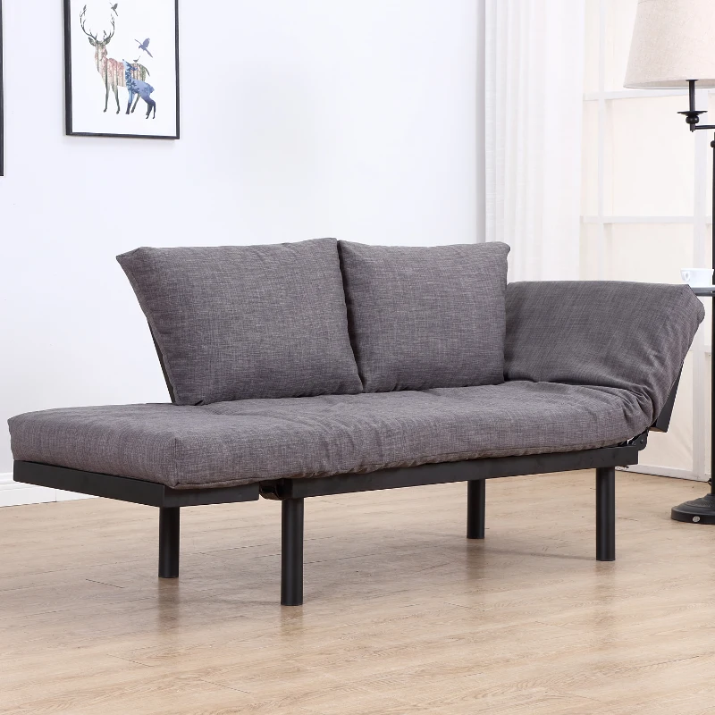 HomCom Single Person Convertible Bed Chaise Lounge Couch Adjustable Padded Lightweight - Gray