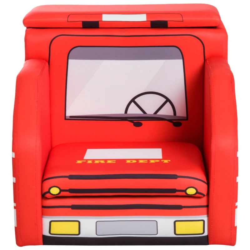 Qaba Kid's Sofa Chair Fire Truck Shape Storage Box 17" Multi Spandex Storage Sofa Chair - Fire Engine