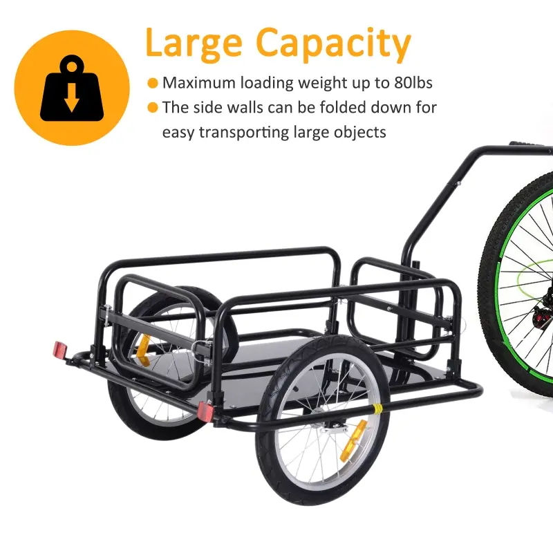 Aosom Folding Bicycle Bike Cargo Storage Cart and Luggage Trailer with Hitch - Black