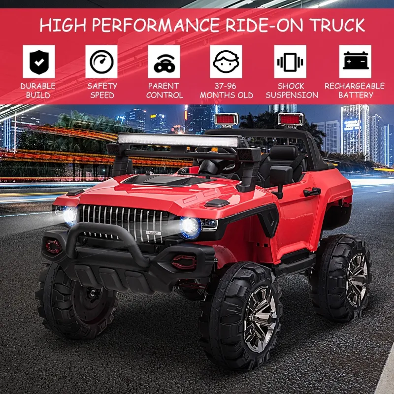 Aosom 12V Ride On Car 2- Seat SUV Truck w/ Remote Control & 3 Speeds & LED Light Bar and Audio Input - Red