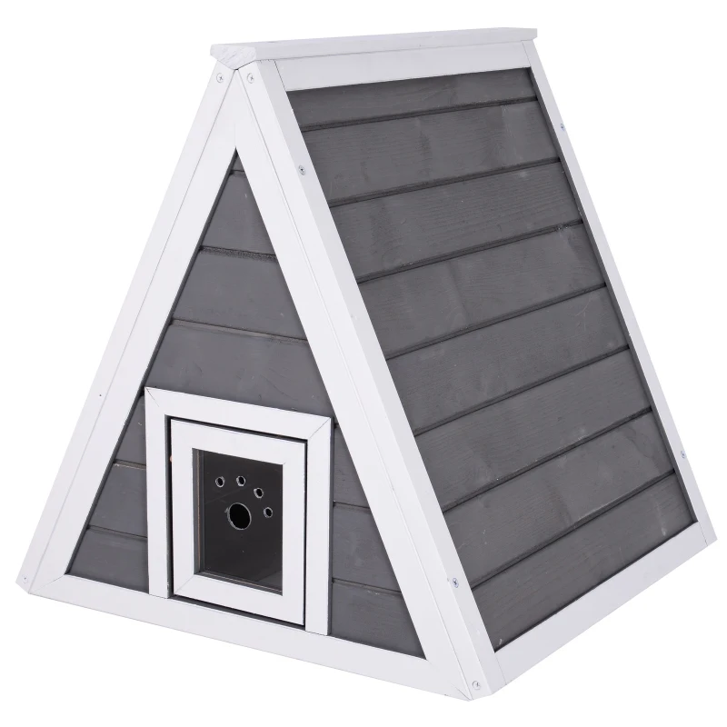 PawHut 21" Solid Wood Cat Condo - Natural Water Proof Outdoor Pet Shelter Small House - Grey