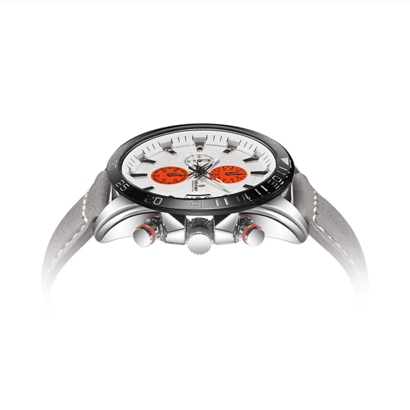 Senors Orange Dial Men's Chronograph Watch Grey Genuine Leather Strap Quartz Watch Auto Date Sports Mens Watches Internet Celebrity