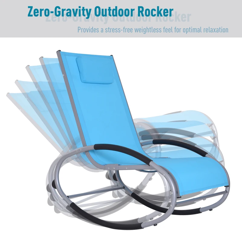 Outsunny Zero Gravity Rocking Lounge Sling Reclining Chair with Padded Headrest - Blue