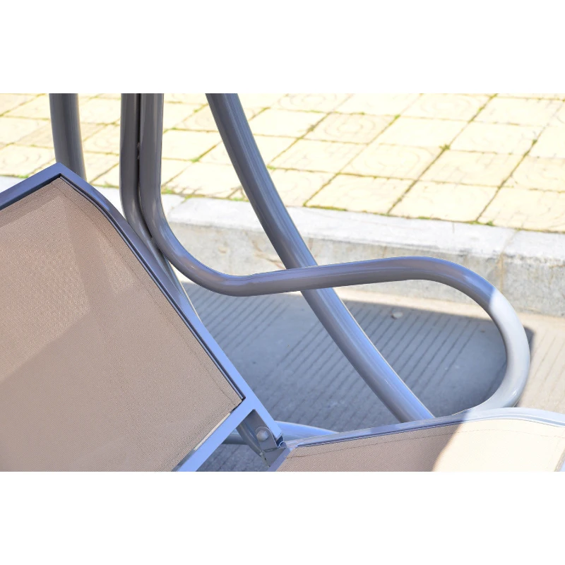 Outsunny Covered Outdoor Patio Swing Bench with Frame, Sand
