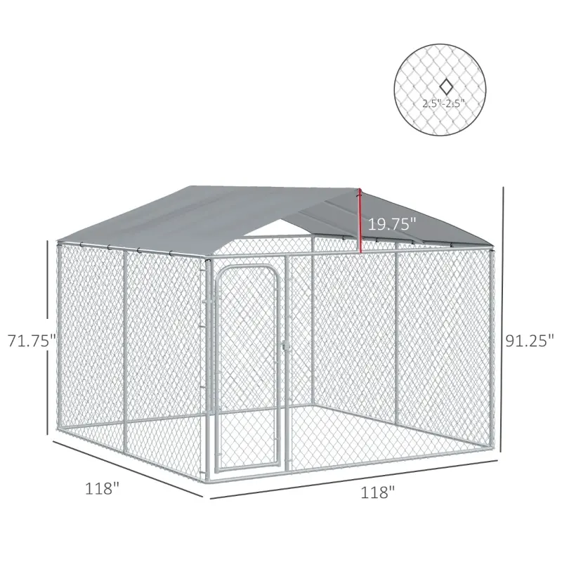 PawHut 10ft Outdoor Pet Dog Run House Kennel Shade Cage Enclosure w/ Cover Playpen - Silver