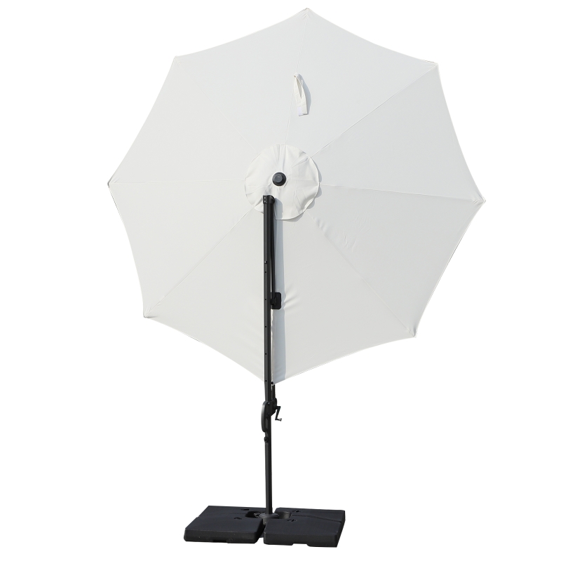 Outsunny 10' Hanging Tilt Offset Cantilever Patio Umbrella with 6-Level Adjustable Angle, Base Stand, UV Fighting Canopy, & 360° Rotation, Cream White