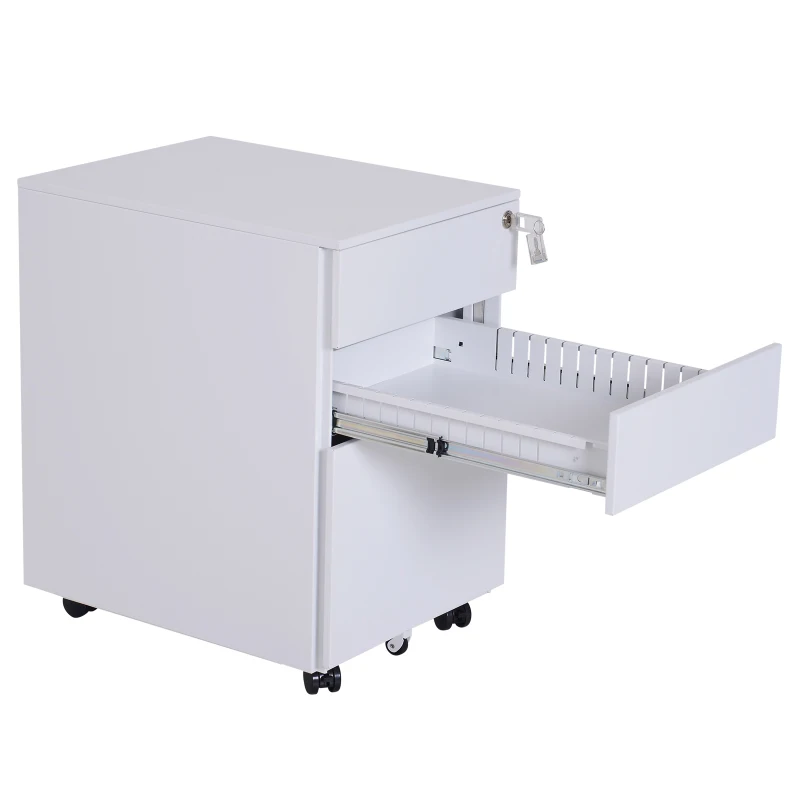 Vinsetto 24" Metal 3 Drawer Locking Under Desk Filing Cabinet On Wheels - White
