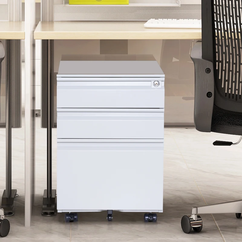 HomCom 24" Steel 3 Drawer Locking File Cabinet on Wheels - Grey