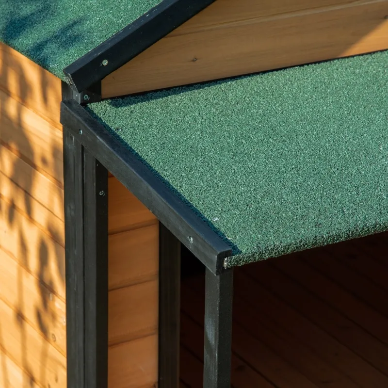 PawHut Outdoor Dog House Cabin Style, Wooden Raised Pet Kennel with Asphalt Roof, Front Door, Side Window, Porch for Medium/Large Dogs, Loading 53 Lbs., Yellow