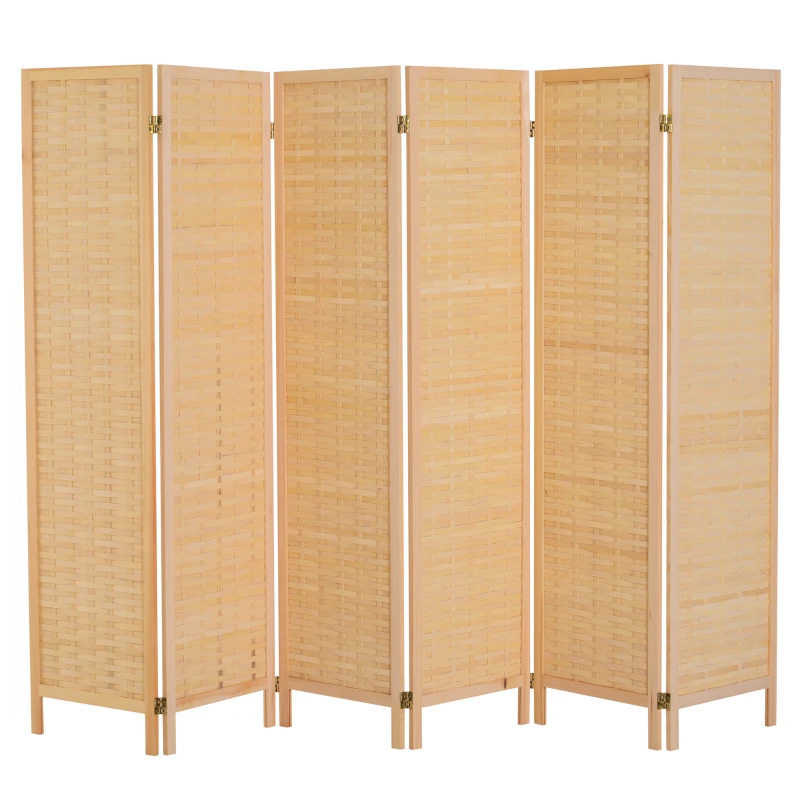 HomCom 6' 6-Panel Bamboo Screen Freestanding Room Divider