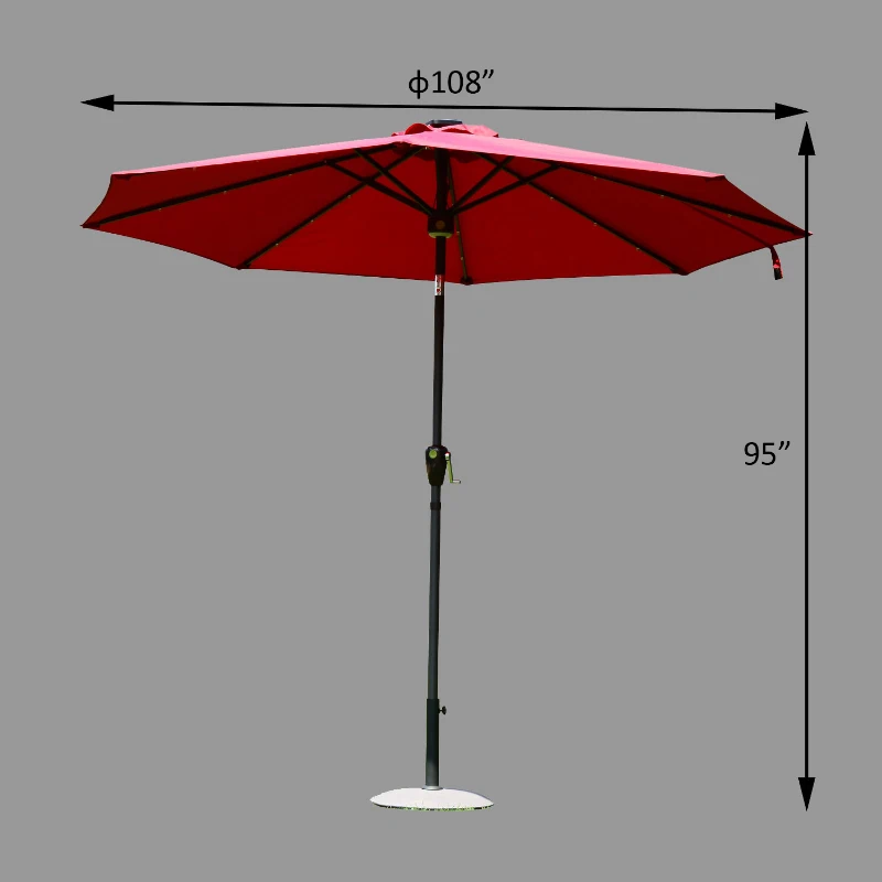 Outsunny 9’ Solar LED Market Patio Umbrella with Bluetooth Speaker – Wine Red
