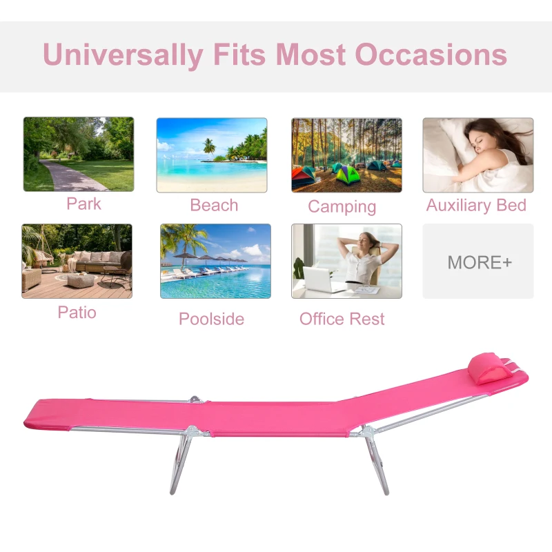 Outsunny Mesh Reclining Lounge Chair Lightweight & Portable Outdoor Chair, Pink, Ultimate Comfort for Patio & Beach