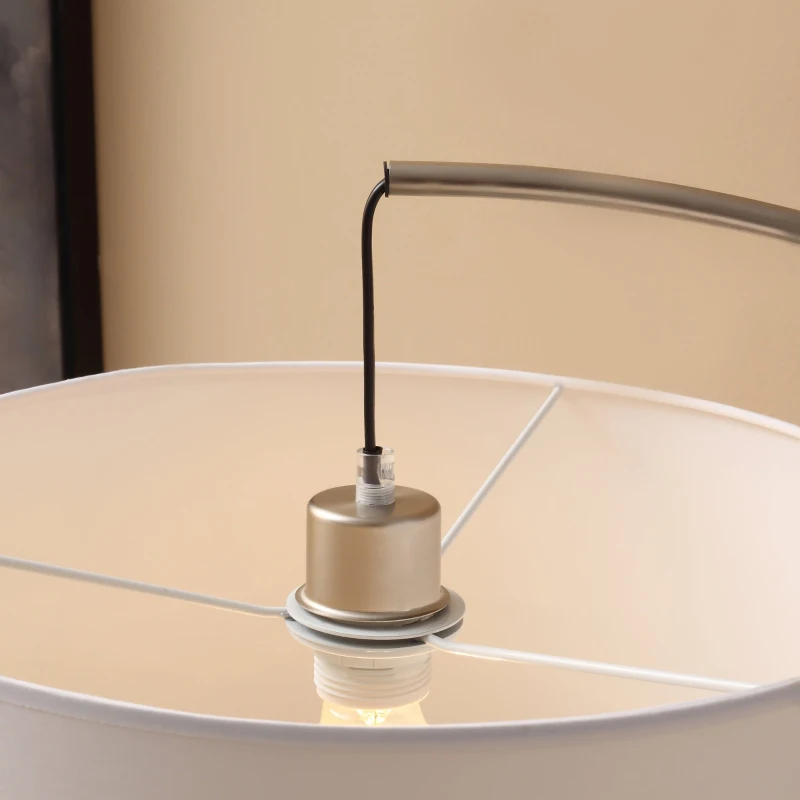 HOMCOM Arc Floor Reading Lamp, Tall Pole Standing Lamp with Hanging Fabric Lampshade for Living Room or Bedroom, Silver/White