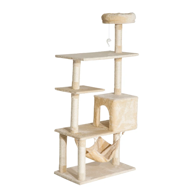 Pawhut 60” Multi-Scratcher Scratching Post Cat Tree – Beige