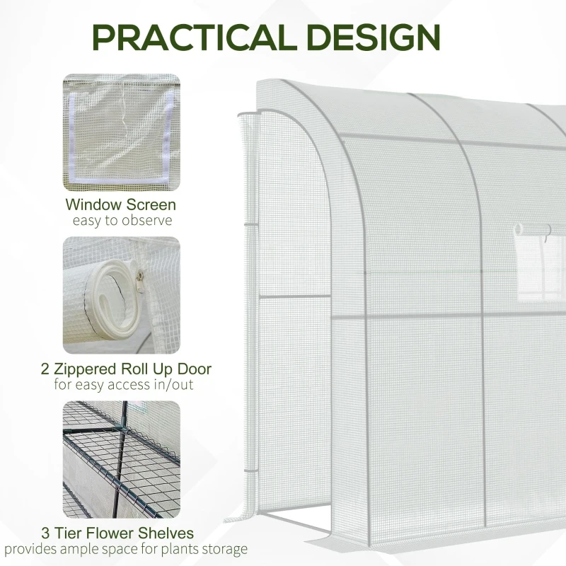 Outsunny 7' x 3' x 7' Outdoor Walk-In Greenhouse, Plant Nursery with Roll-up Windows, PE Cover, and 3 Wire Shelves, White