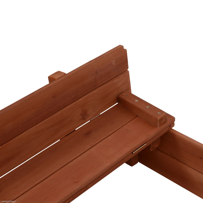 Qaba Wooden Covered Convertible Sandbox w/ Canopy and Bench Seats