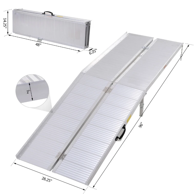 HomCom Small Portable Tri-Fold Lightweight Aluminum Stair Doorway Entry Disability Ramp - Silver