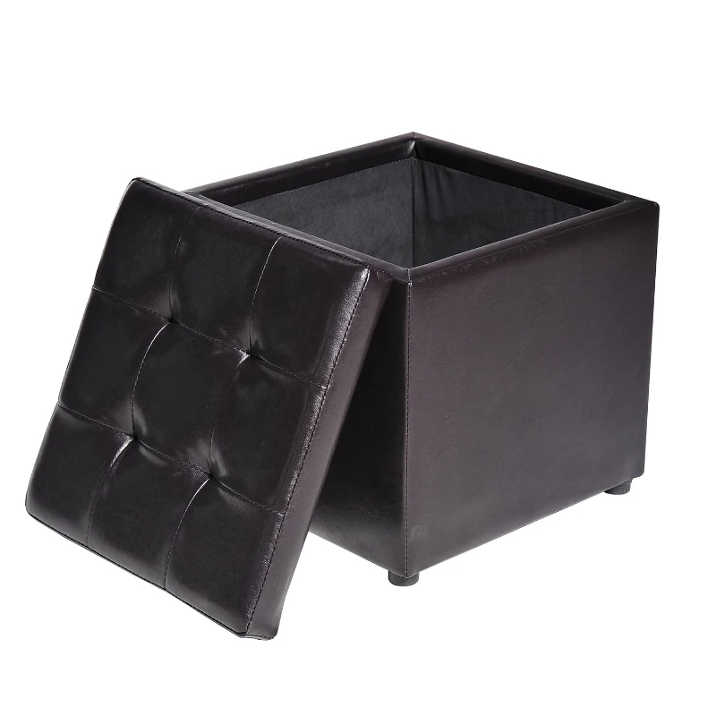 HomCom 16" Cube Faux Leather Tufted Ottoman Storage Footrest Seat - Black
