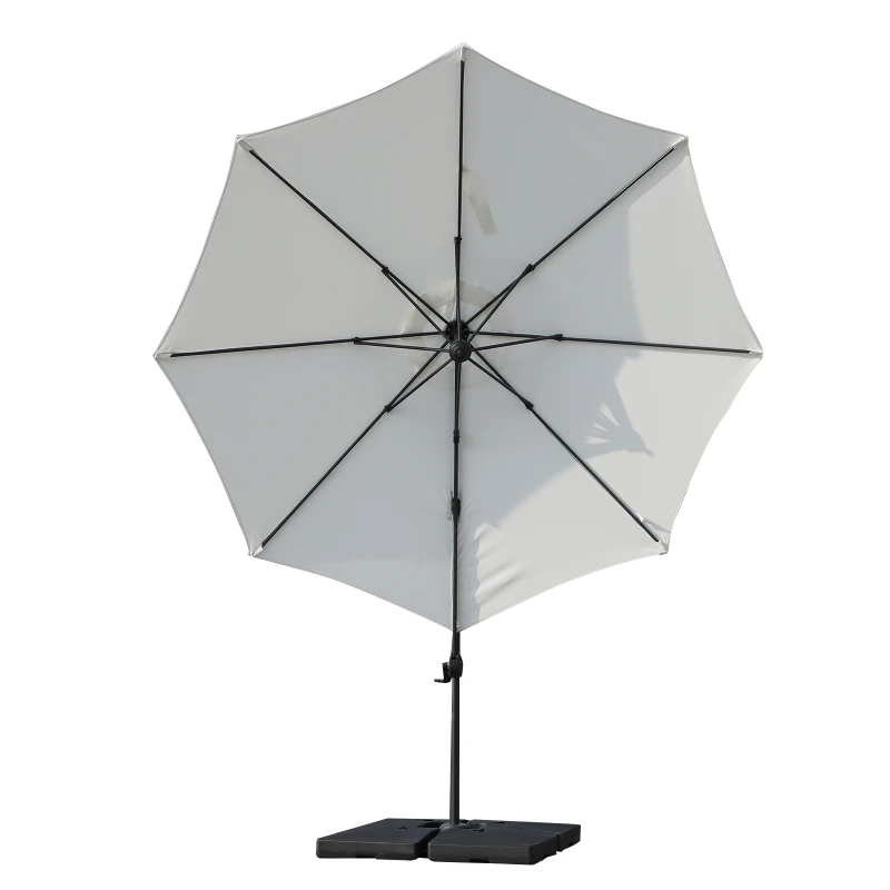 Outsunny 10' Hanging Tilt Offset Cantilever Patio Umbrella with 6-Level Adjustable Angle, Base Stand, UV Fighting Canopy, & 360° Rotation, Cream White