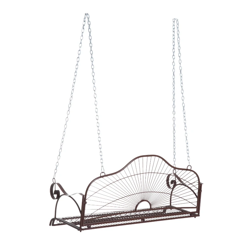 Outsunny Steel 2 Person Patio Porch Relaxation Swing Hanging Chair Bench w/ Chain - Brown