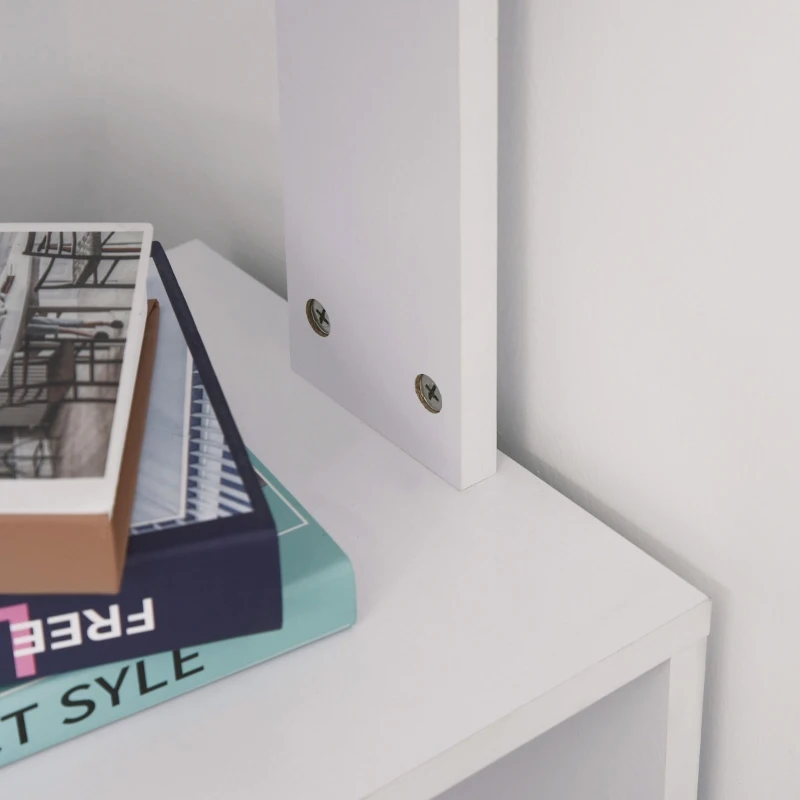 HomCom 360° Rotating Home Office Corner Desk and Storage Shelf Combo L-Shaped Table Workstation - White