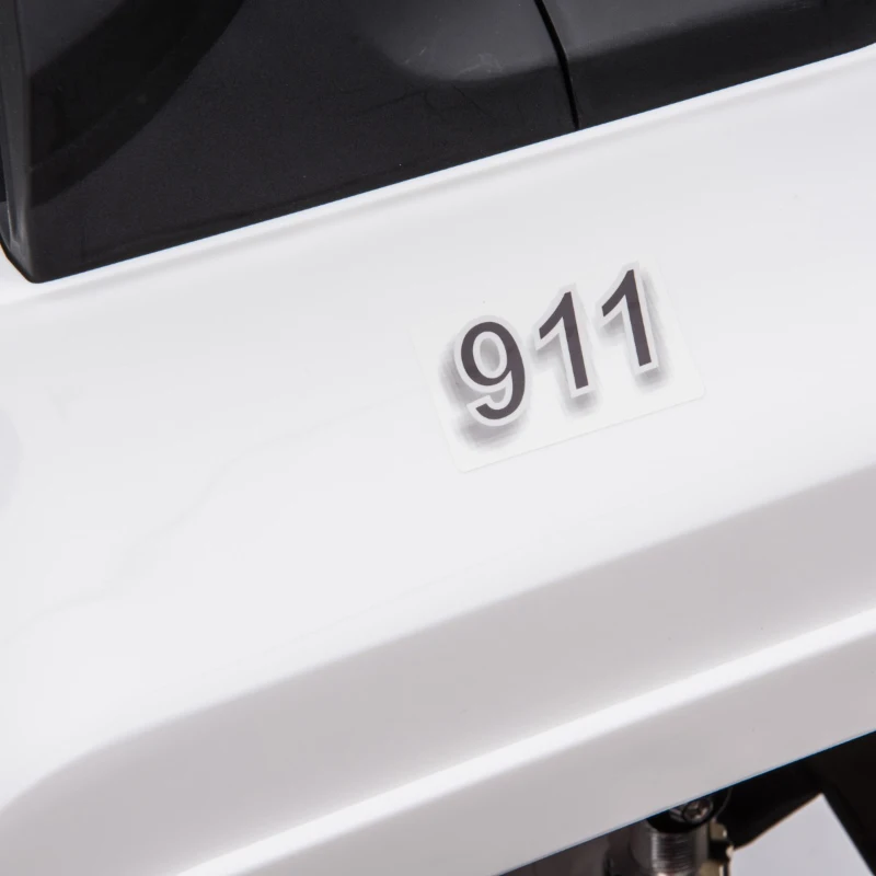 Aosom 12V Ride On Car 2- Seat Police Truck w/ Remote Control & 3 Speeds & LED Light Bar and Audio Input - White