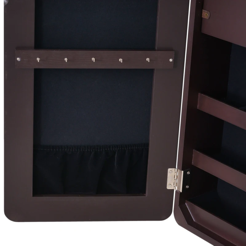 HOMCOM 58” Freestanding LED Jewelry Storage Cabinet Armoire with Full-Length Mirror Dark Coffee