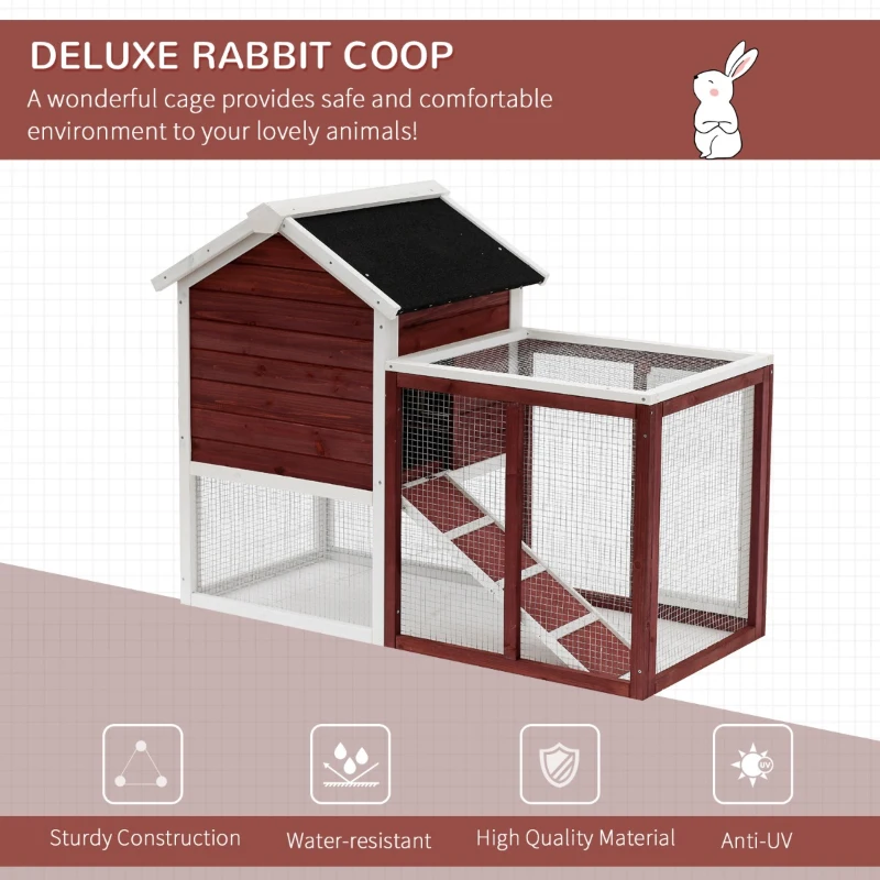 PawHut 48" Wooden Rabbit Hutch Bunny Cage Pet House w/Ladder and Outdoor Run