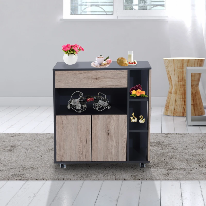 HomCom 35" Kitchen Island Cart - Natural Wood/Dark Gray