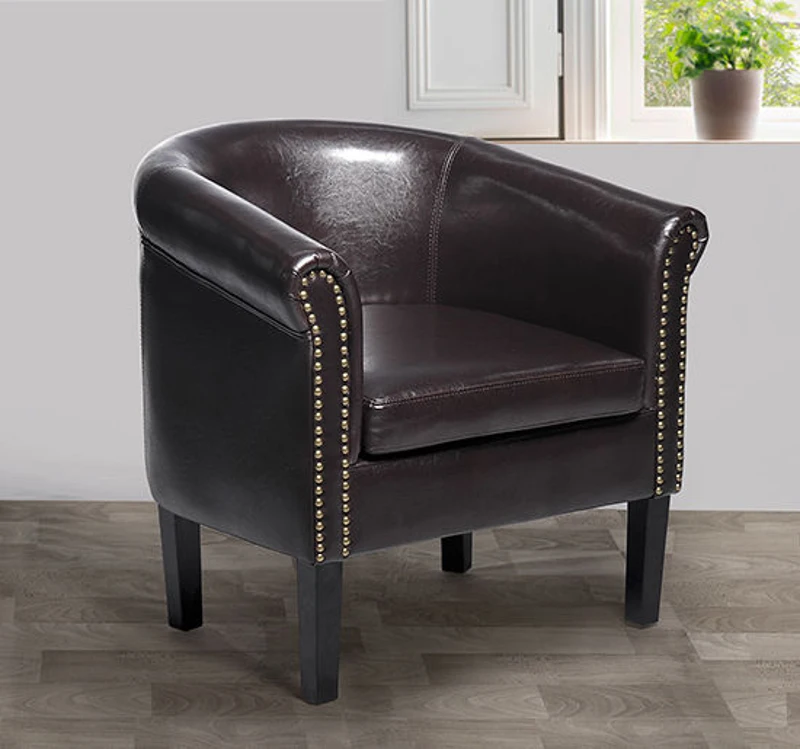 HomCom Faux Leather Traditional Club Armchair Smoking Chair - Dark Brown