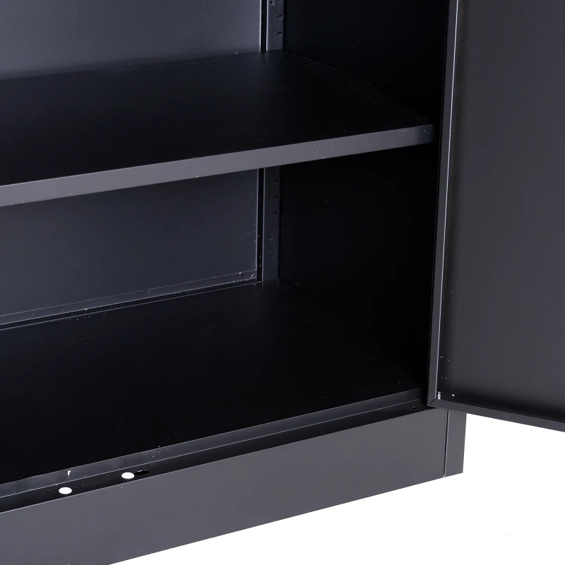 HomCom 36" Counter Height Metal Locking Storage Cabinet with 2 Adjustable Shelves - Black