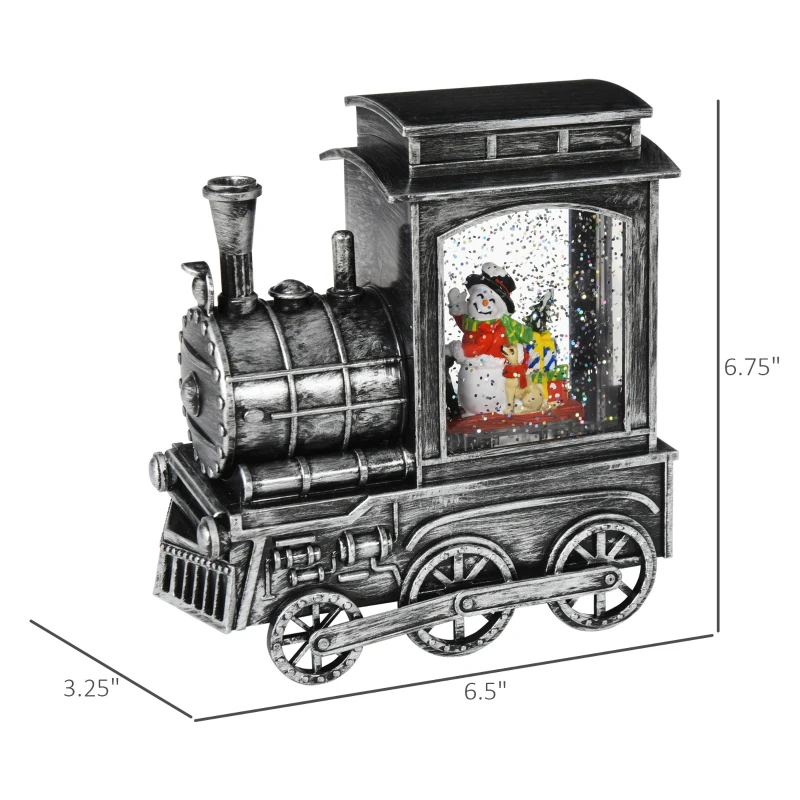 HOMCOM Christmas Snow Globe Lantern Train Shape Music Box with Light Holiday Home Novelty Decorations, Snowman Sledging