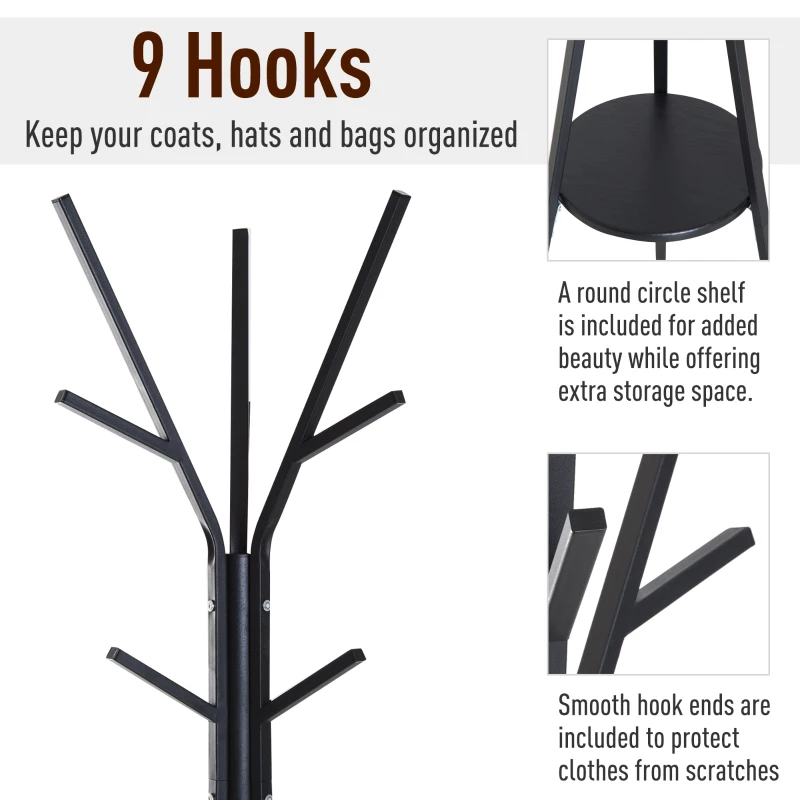 HOMCOM 71" Metal Freestanding Modern Tree Branch Coat Rack - Black