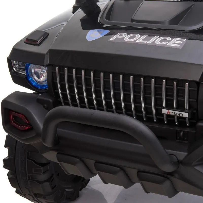 Aosom 12V Ride On Car 2-Seat Police Truck w/ Remote Control & 3 Speeds & LED Light Bar and Audio Input - Black