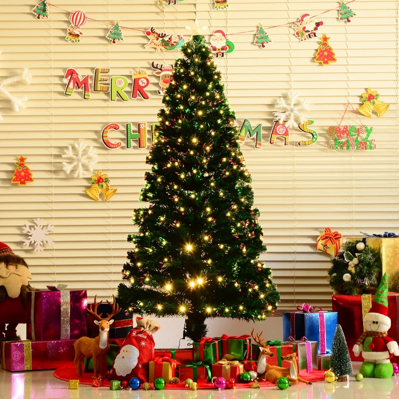 HomCom 6' Tall Pre-Lit Artificial Fiber Optic LED Lit Christmas Tree