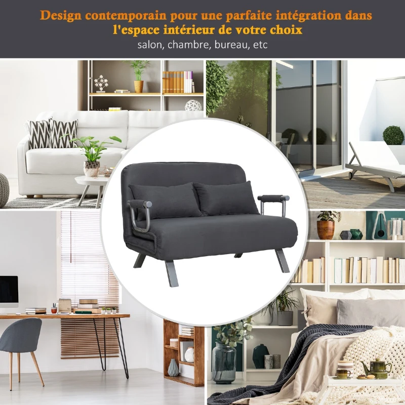 HomCom Twin Size Convertible Sleeper Bed Lounger Chair Faux Suede Microfiber Slip Cover - Gray