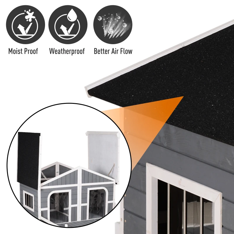 PawHut Large Wooden Dog House, Grey - Spacious Shelter for Pets, Perfect for Porch or Deck, 59" L