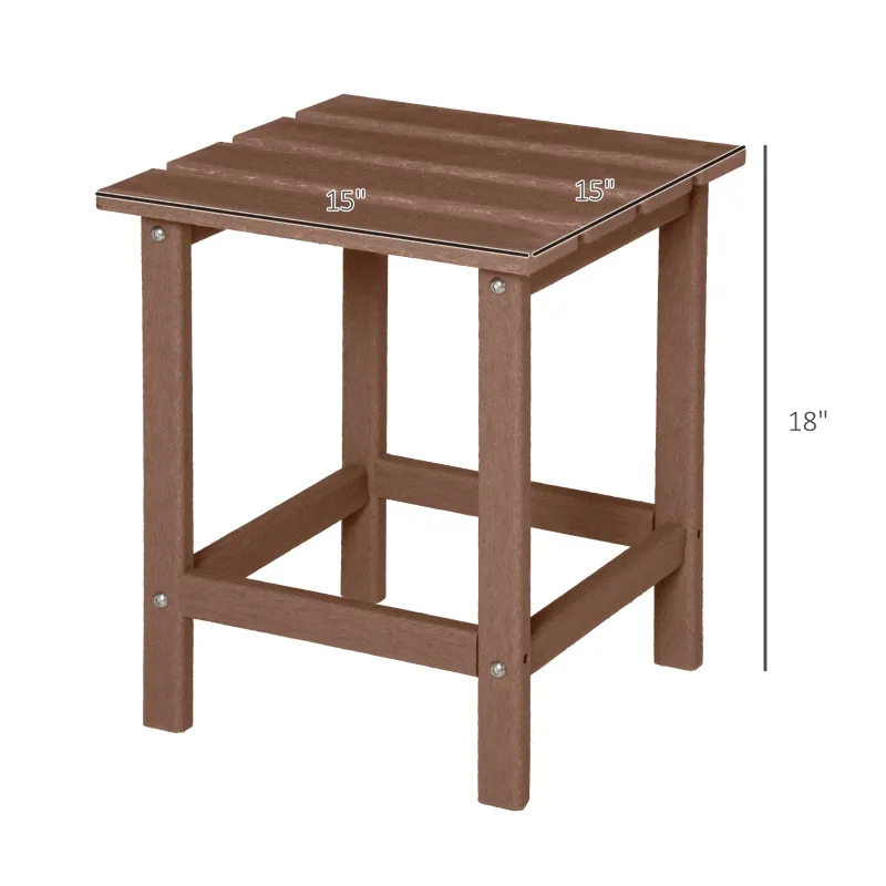Outsunny Patio Side Table, 15" Square Outdoor End Table, HDPE Plastic Tea Table for Adirondack Chair, Backyard or Lawn, Brown