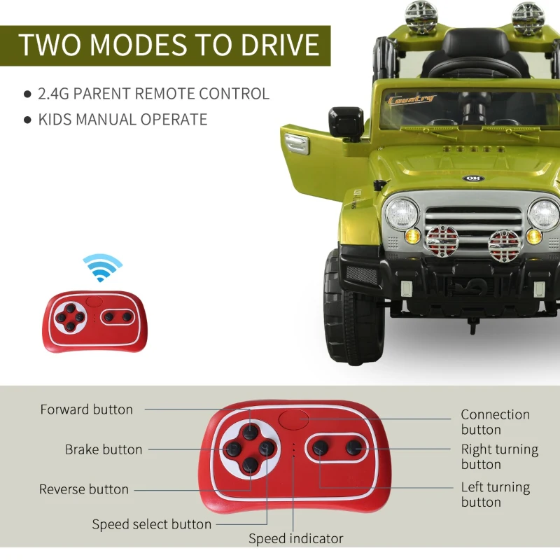 Aosom Ride On Car Off Road Truck SUV 12V Kids Electric Battery Powered Off Road Truck with Remote Control and MP3, Adjustable Speed, Green