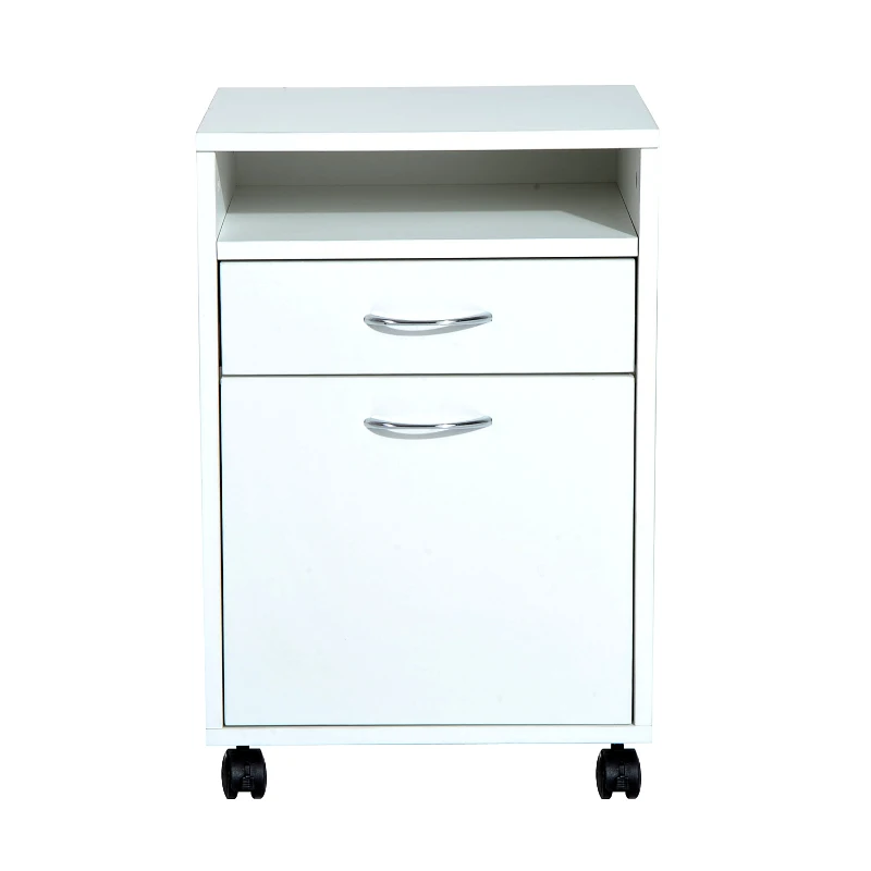 HOMCOM Modern Rolling File Cabinet with Storage Shelves and Drawer, Home Office Document Organizer, White