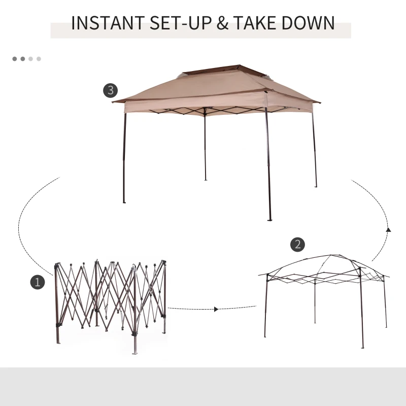 Outsunny 11'x11' Pop-Up Gazebo, Portable 2-Tier Party Tent with Carrying Bag, Weather-Resistant Canopy, Ideal for Outdoor Events, Khaki