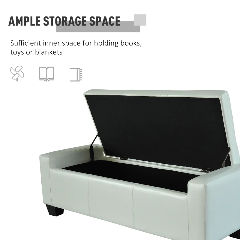 HomCom 51" Large Bedroom Closet Entryway Unique Ottoman Storage Bench PU Leather Plush - White